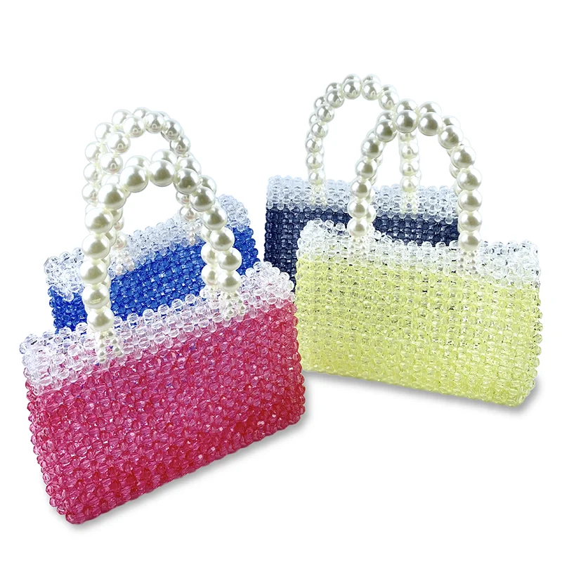 

24 New Handmade Beaded Handbag Gradient Horizontal Mobile Phone Bag Pearl Handle Bag