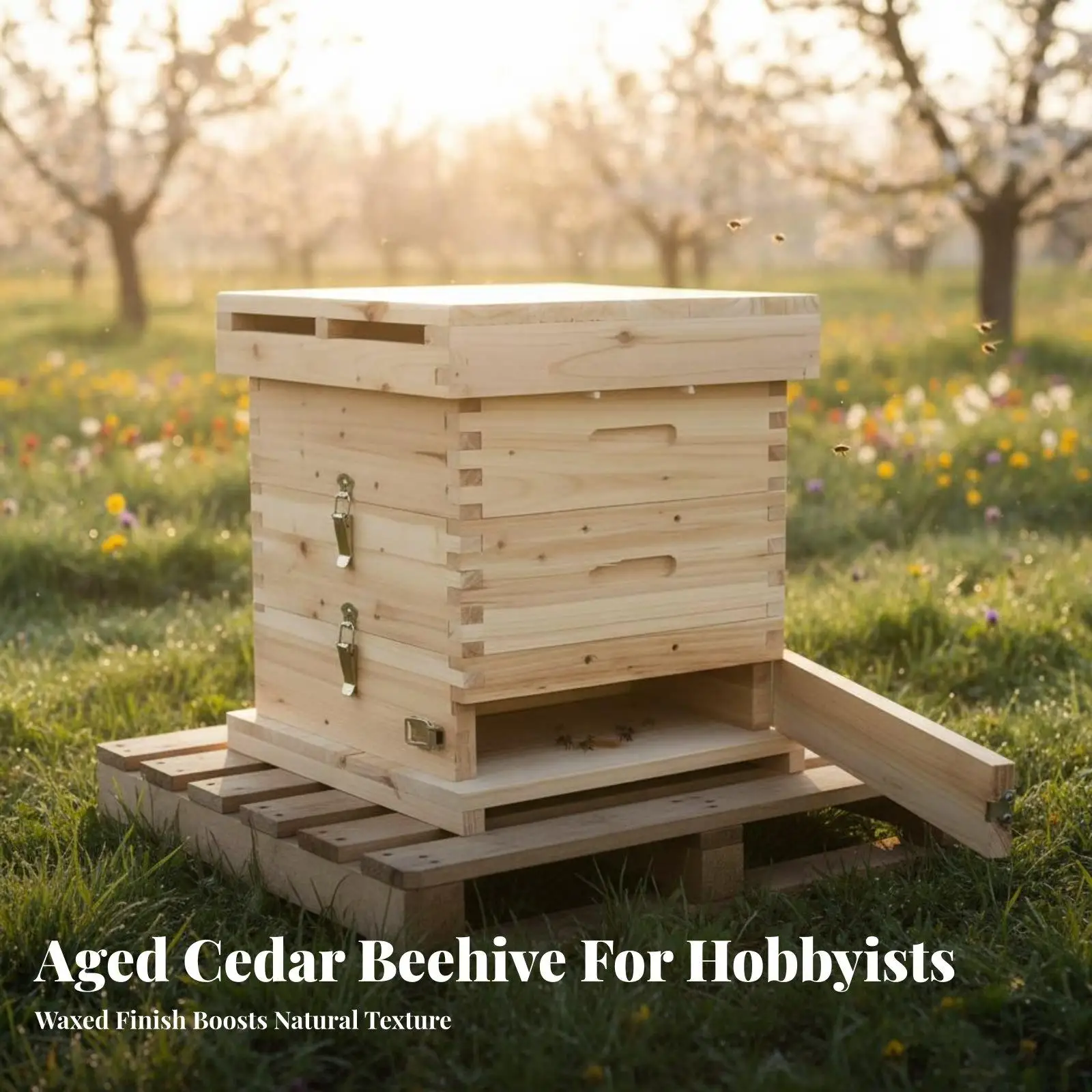 Fir Wood Beekeeping Hive Box for Growing Colony Modular Stackable Bee Shelter Observation Window