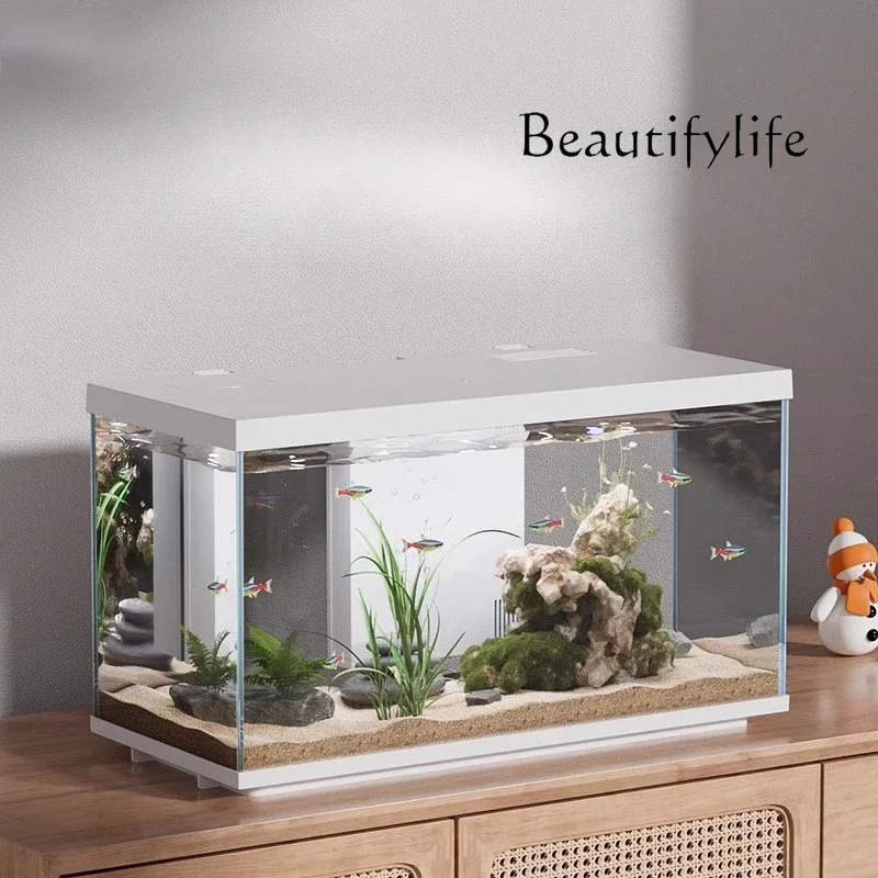 BJ Ultra-white Fish Tank Glass Household Living Room Small Water-free Circulation Ecological Filter Desktop Landscaping Fish Tan