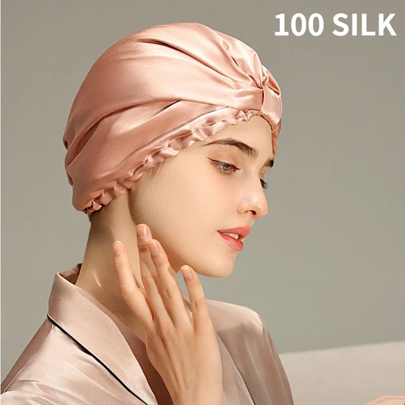 Pure Silk Night Caps Mulberry Silk Sleeping Bonnet Hair Loss Hat Natural Silk Turban For Hair Sleeping Silk Headwrap For Women