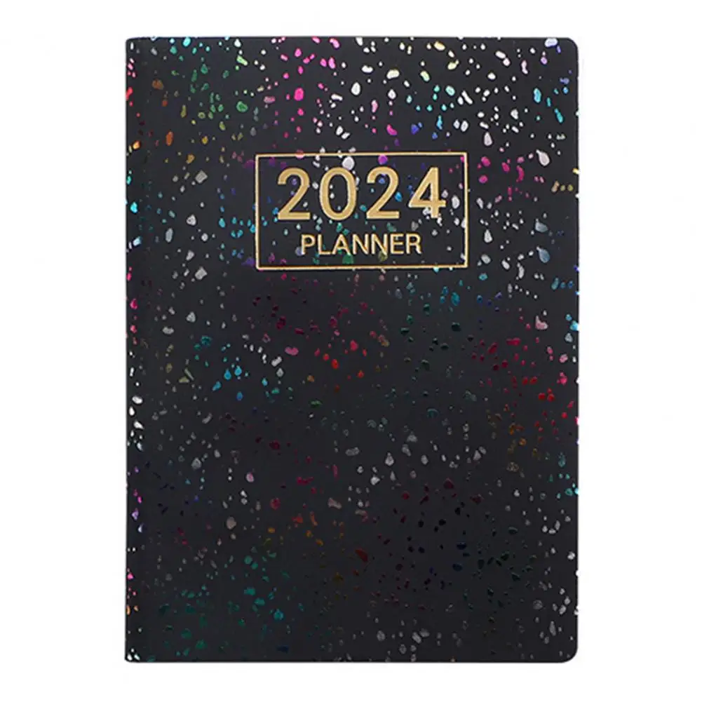 A7 2024 English Planner Leather Hardcover 120 Pages Paper Mini Journal Dairy Pocket Notebook Student Office