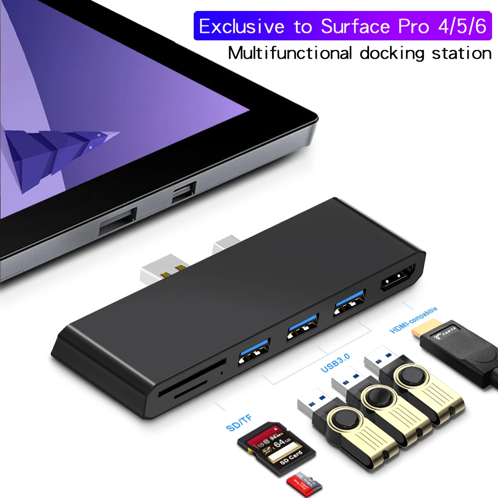 Rocketek USB 3.0 HUB 4K HDMI-compatible 1000Mbps Gigabit Ethernet SD/TF for Microsoft Surface Pro 4/5/6 Laptop Docking Stations