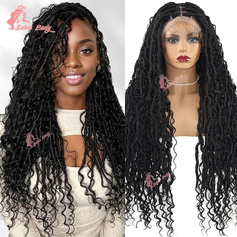 

Synthetic Bohemian Full Lace Frontal Braided Wigs for Black Women Goddess Locs Butterfly Braiding Wig Knotless Box Braids Wig