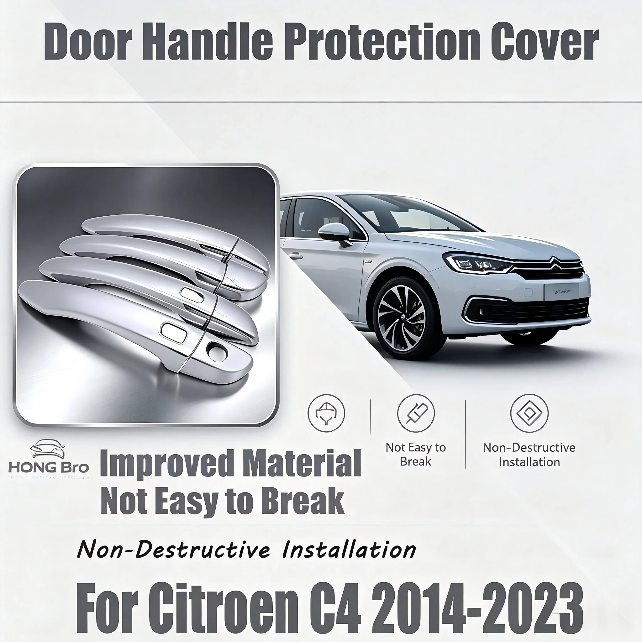 Custom Fit Chrome Silver Door Handle Trim Cover Sticker Exterior Decoration For CITROEN C4 2014-2023