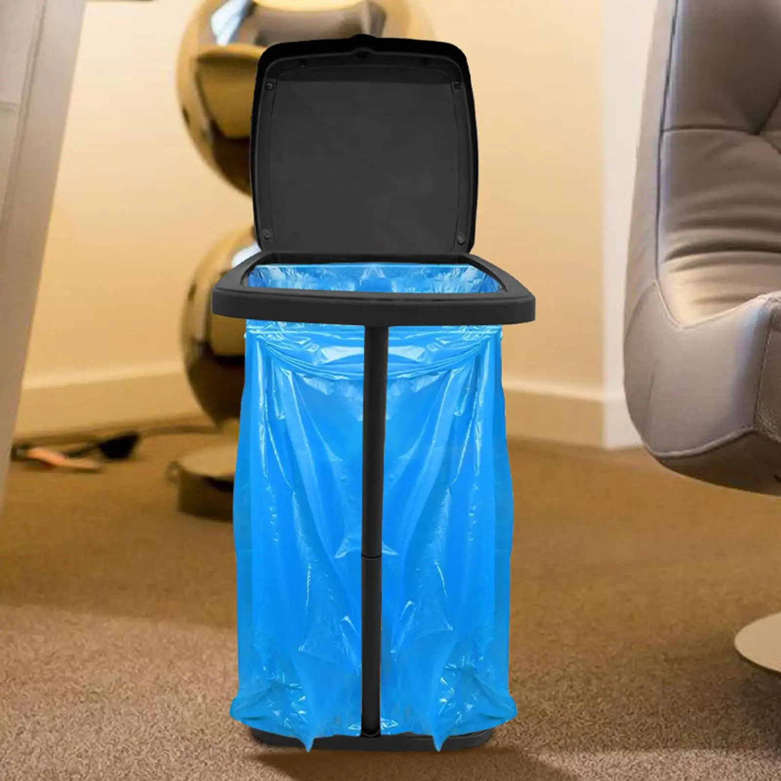 Trash Bag Holder Stand Portable Rubbish Bag holder Telescopic Garbage Holders Waste Storage Frame with Lid for Living Room Yard