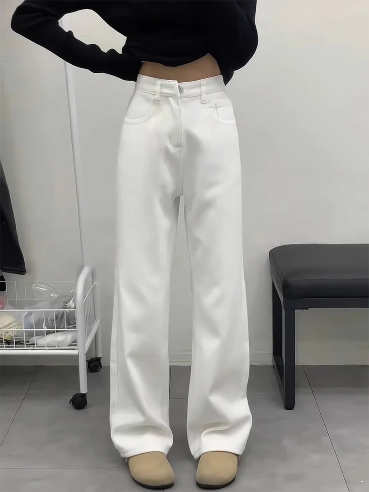 

American High Street Vibe Men's Fce Lined Denim Jeans Slimming Straight Leg Micro Flared Pants Autumn Winter Trendy Brand