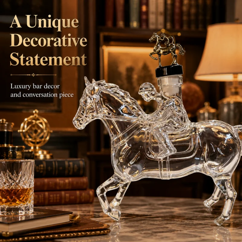 Vintage Galloping Horse Glass Decanter With Bronze Horse Stopper Clear Crystal Liquor Dispenser Decorative Bar Counter Accessory