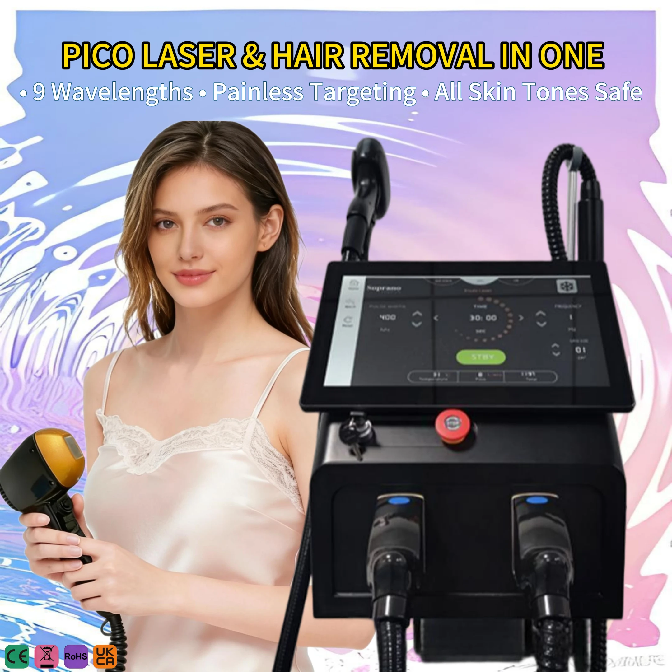 Diode Hair Removal & Picosecond  Tattoo for Women At-Home Use Sapphire Cooling Technology for Face Body Bikini Line Le