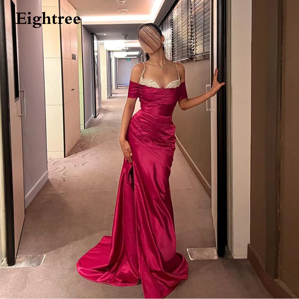 

Eightree Mordern Spaghetti Straps Prom Dresses Stain Mermaid Beading Abendkleider Dubai Evening Dress Robe De Soirée Party Grown