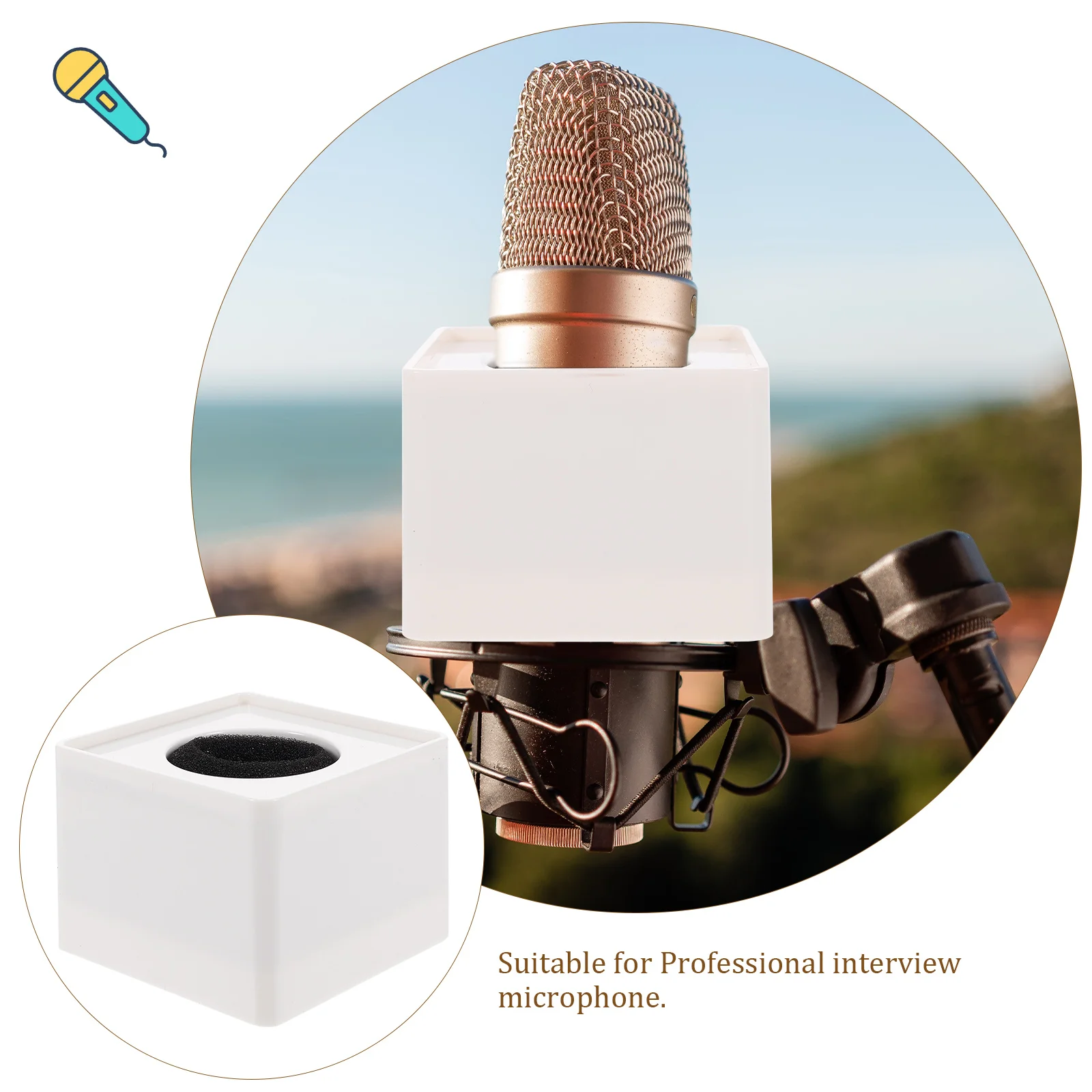 

Portable ABS Hard Plastic Square Cube Microphone Station Logo Professional Interview Mic Flag Engraved PVC Board Multicolor