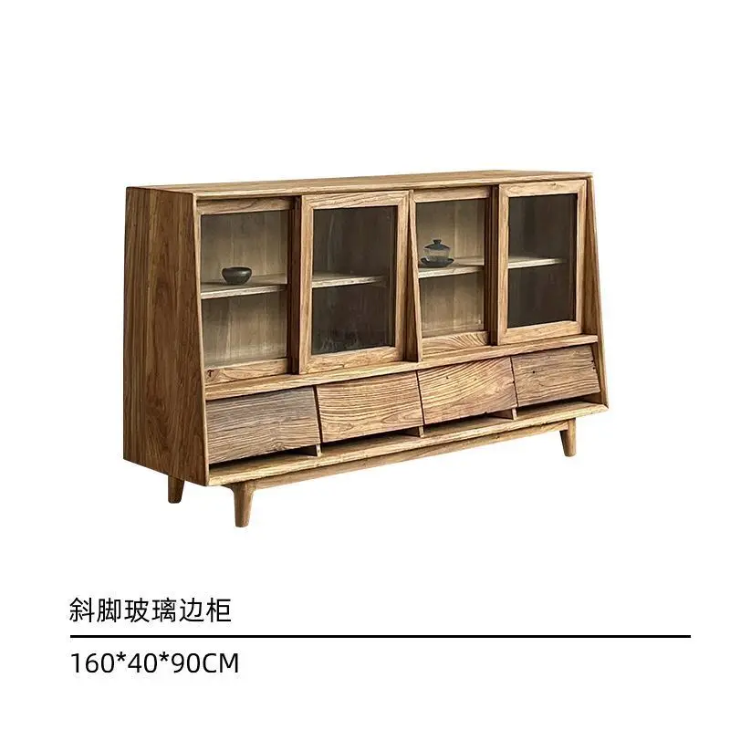 خزانة جانبية لتناول الطعام من الخشب الصلب، وخزانة عرض من القرون الوسطى، وخزانة منخفضة على الحائط لغرفة المعيشة المنزلية، وخزانة زجاجية لخزانة القهوة #5