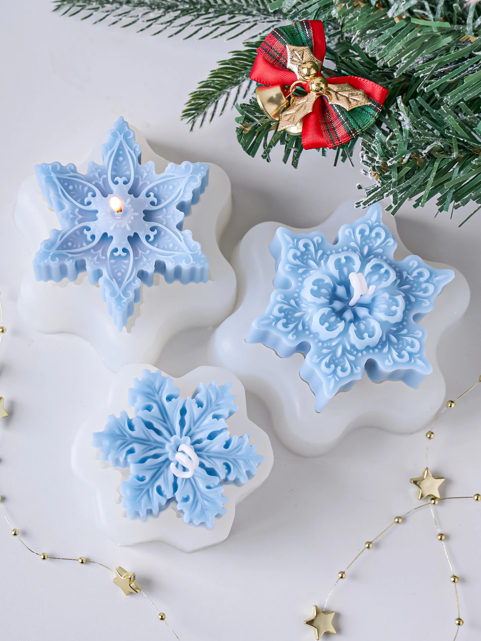 3D Schneeflocke Silikon Kerze Form DIY Handgemachte Seife Duft Kerze Form Weihnachten Ornament Geschenk Gips Harz Formen Wohnkultur