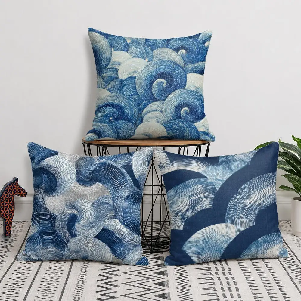 Simple Wave Pattern Art Cushion Cover Short Plush Soft Double-Sided Printing Pillow Case Cozy Sofa Bedroom Home Decor Gift