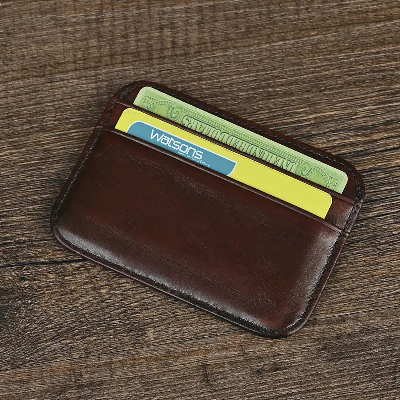 Vintage Men's Genuine Leather Card Holder Slim Minimalist Wallet