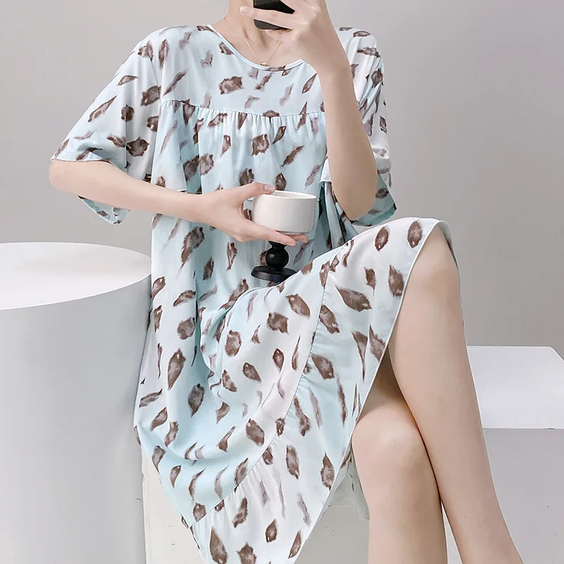 

New Women's Nightdress Spring, Summer and Autumn Loose Thin Pajamas Simple Comfortable Homewear 여름 홈웨어 одежда для дома