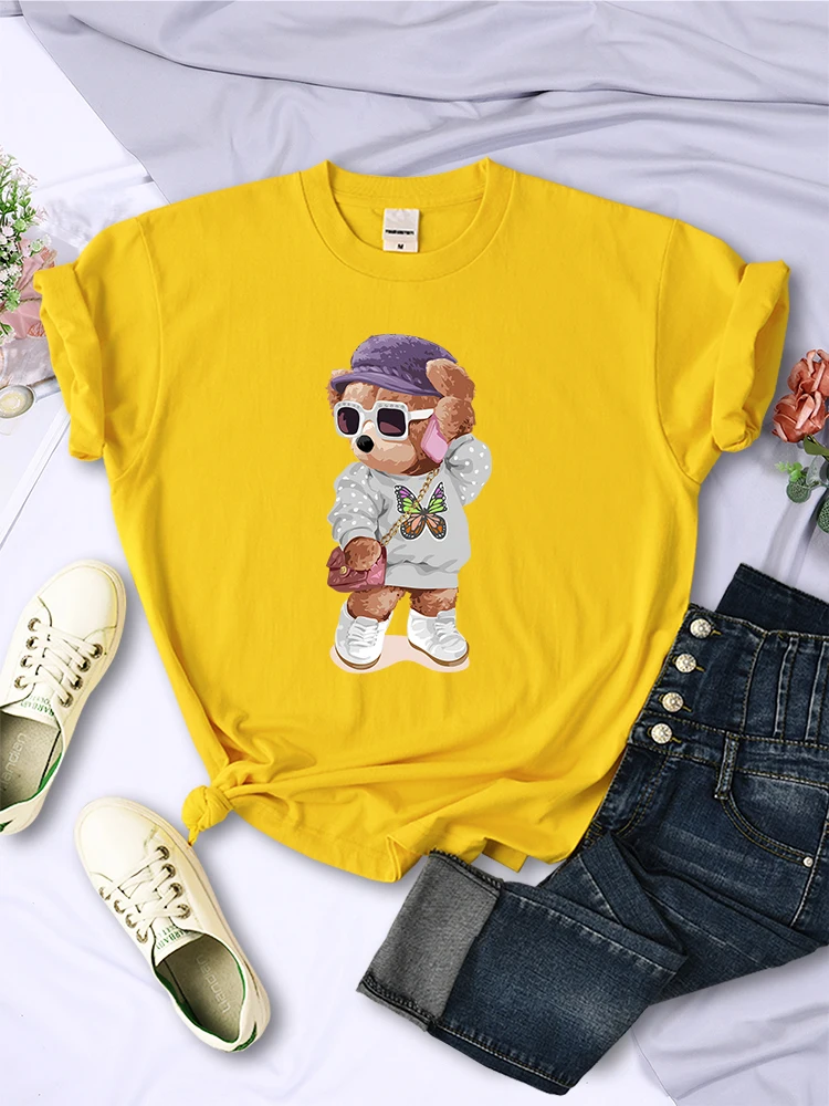 Stylish Teddy Bear Girl Cute Printed T-Shirts Women Casual Breathable Short Sleeves Summer Soft Comfortable T Shirt Hip Hop Tees