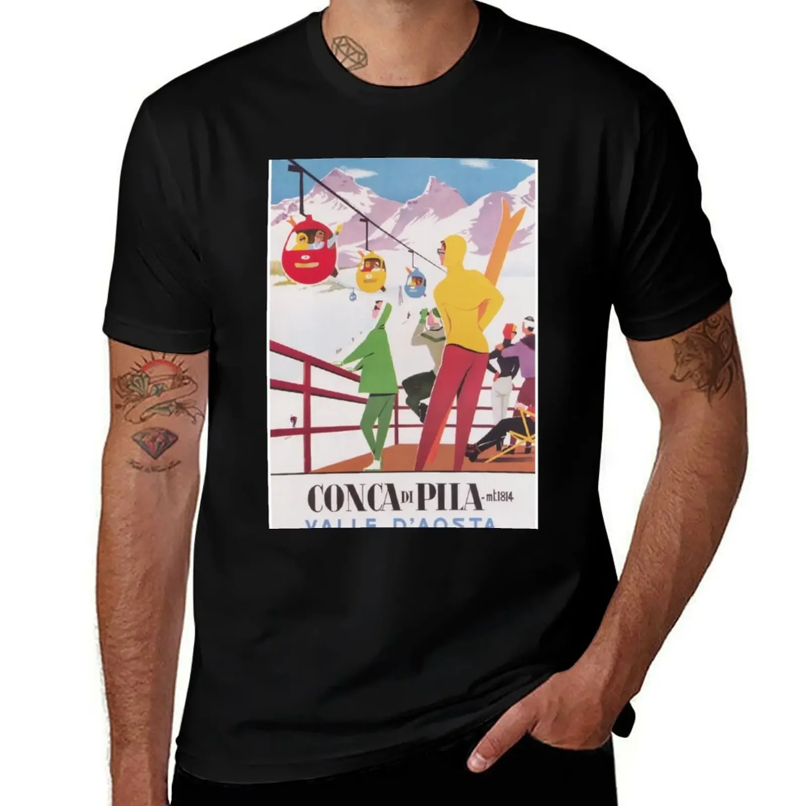 Conca di Pila Italian Vintage Ski Poster T-Shirt aesthetic clothes oversized graphic tee big and tall t shirts for men