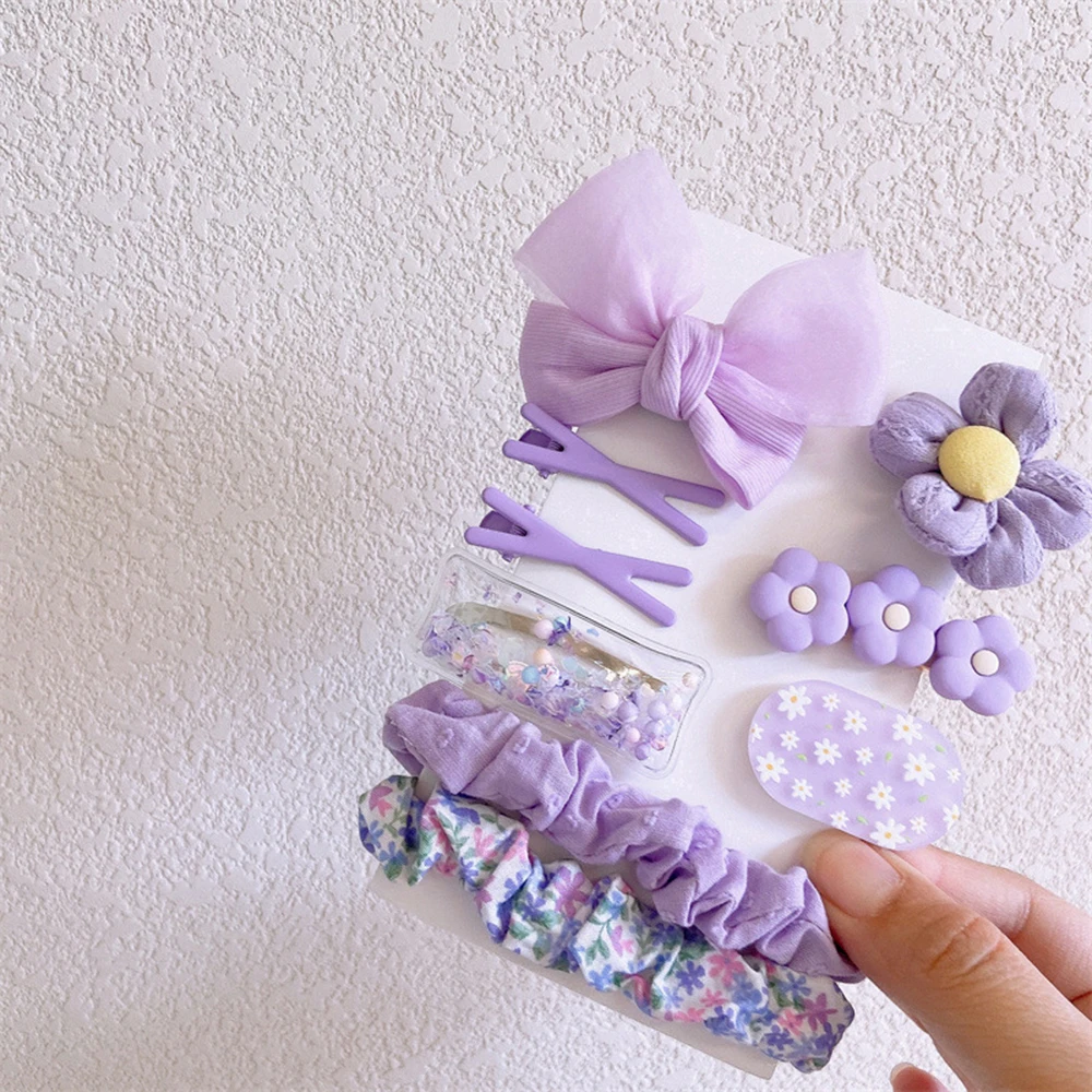 9Pcs/Set Korean Girls Hair Accessories Set Hair Clips Pins Elastic Hair Tie Scrunchies Birthday Gift For Baby Girls Kids