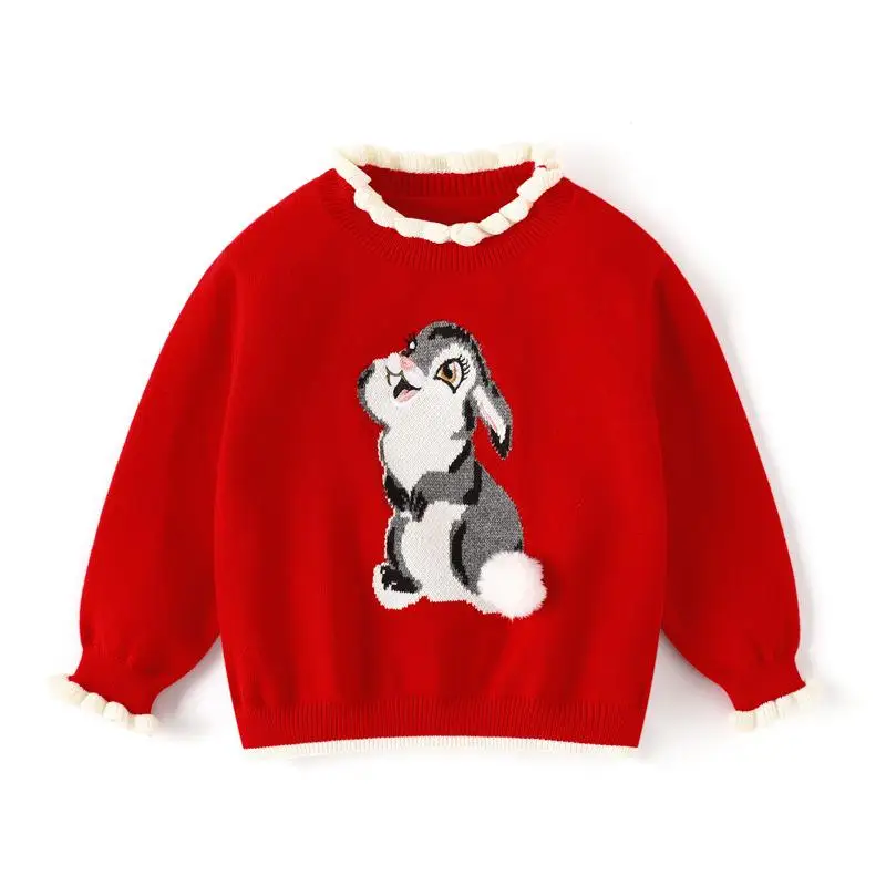 2024 Cute Squirrel Girl Knitted Sweater Girl Pullover Autumn Winter Warm Long Sleeve Sweaters High Quality Girl Knitting Clothes