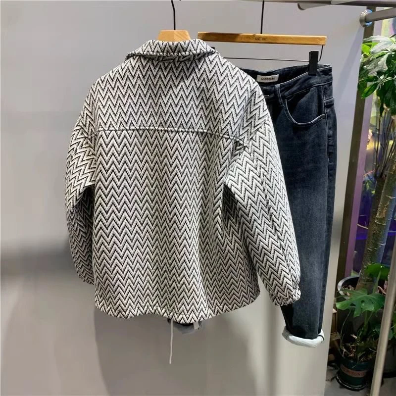 

Faionable Casual Striped Color Blo Long Sve Collared Jaet Loose Fit Men's Workwear Autumn Winter New Arrival