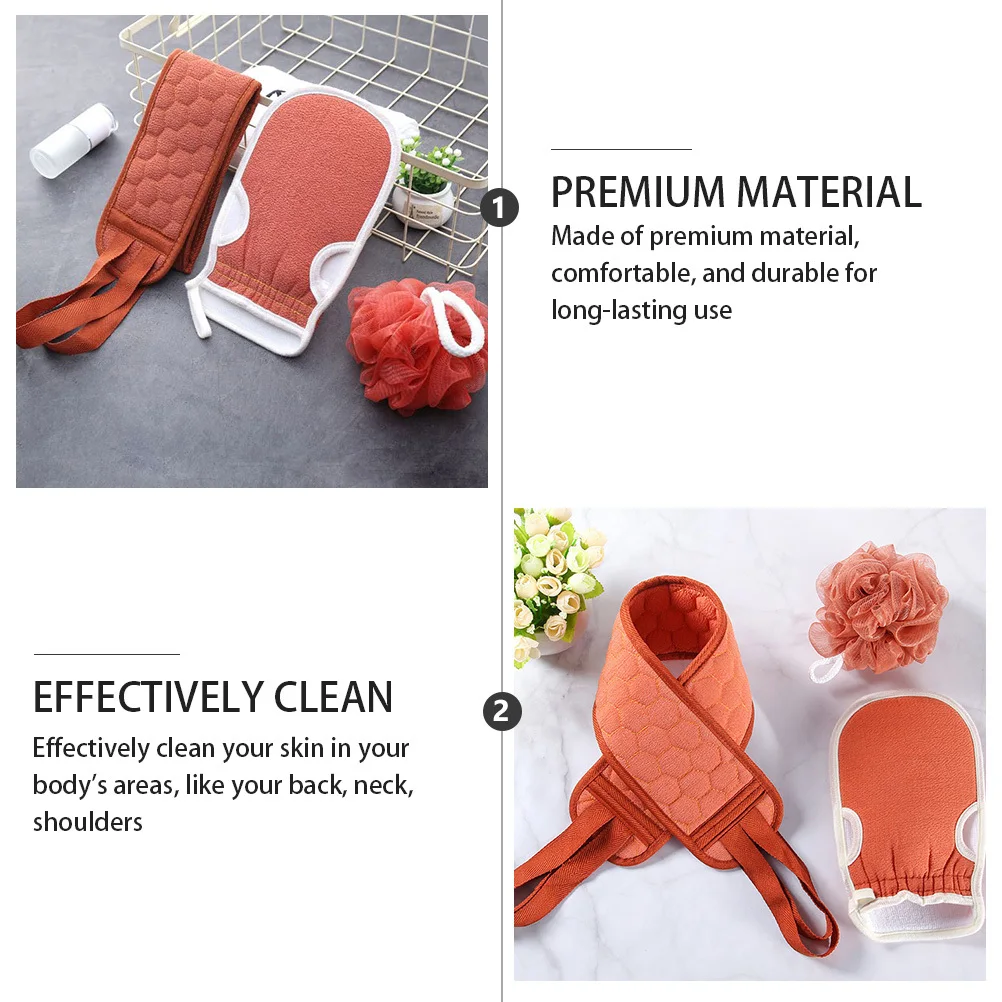 

3 pcs Bath Scrubber Set Long Handle Back Wash Tool For Deep Cleaning Body Exfoliation Shower Sponge Bath Towel Portable Bathing