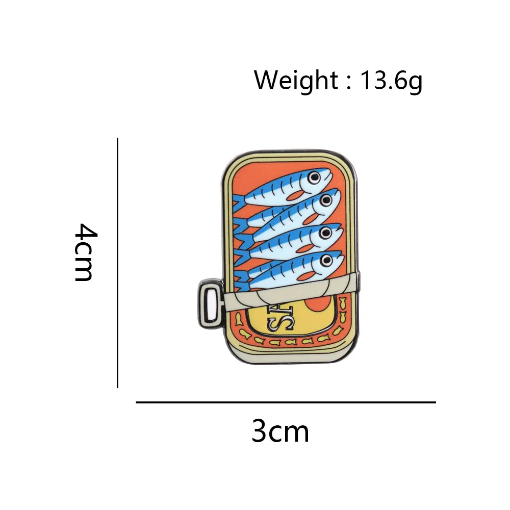Creative Sardines Can Enamel Pin Vintage Pop Art Style Canned Fish Brooch Funny Food Lapel Badges For Women Men Gift For Backpac