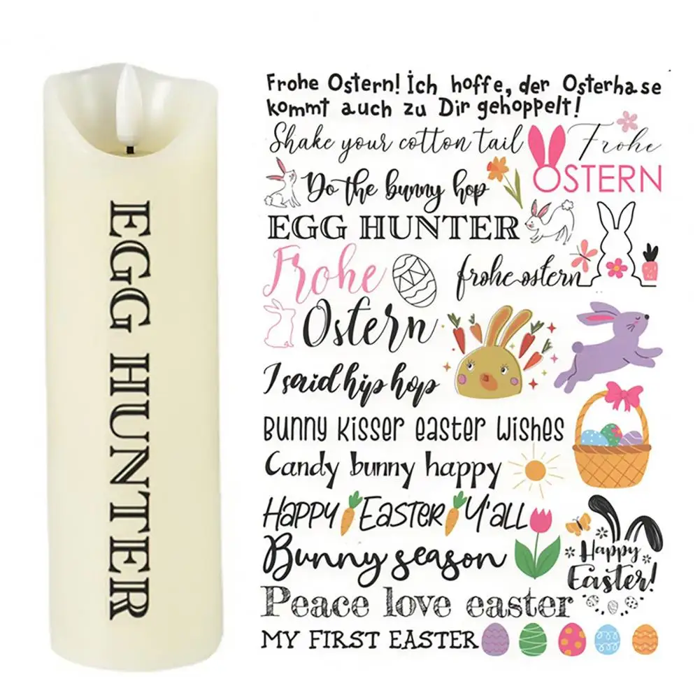 ملصق وشم عيد الفصح وعيد الميلاد ، مشغولات يدوية ، شارات مائية لشموع الأعياد ، أرنب ، شكل بيضة ، طباعة حروف
