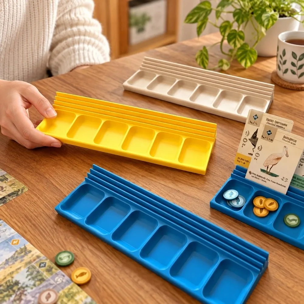 Plastic Board Game Card Storage Tray Integrated Space Saving Game Piece Organizer 6 Grids Board Game Organizer