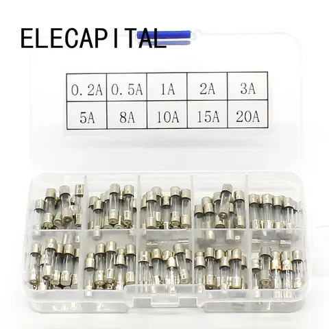 100pcs 5x20mm Glass Tube Fuses Assorted ELECAPITAL