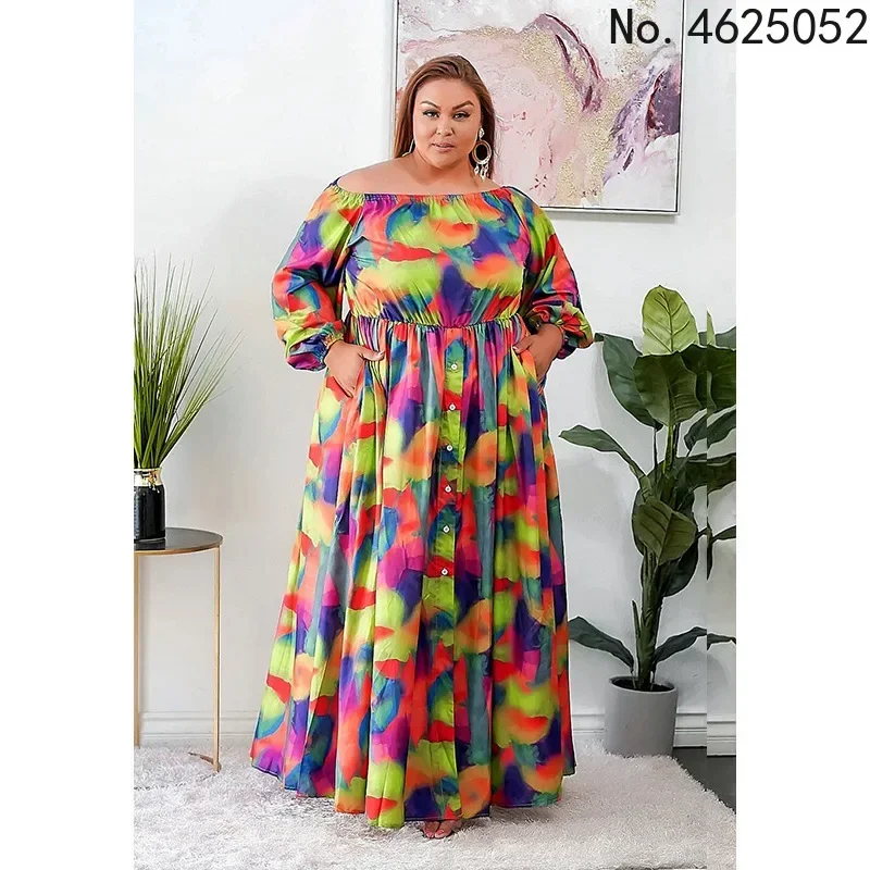 Herbst afrikanisches langes Maxi kleid Slash Neck von der Schulter rücken frei täglich Abend Party kleid afrikanische Falten kleider für Frauen