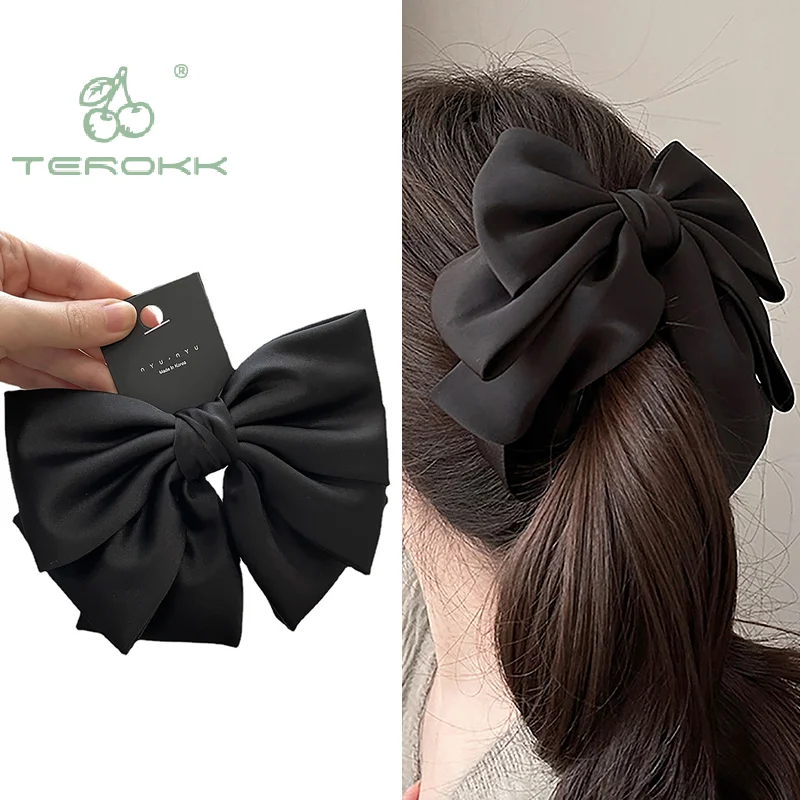 Pince à Cheveux Élégante en Satin Solide pour Fille, Ruban à la Mode, Simple, Épingle à Ressort, Bande de Sauna Rétro avec Pinces, Accessoires