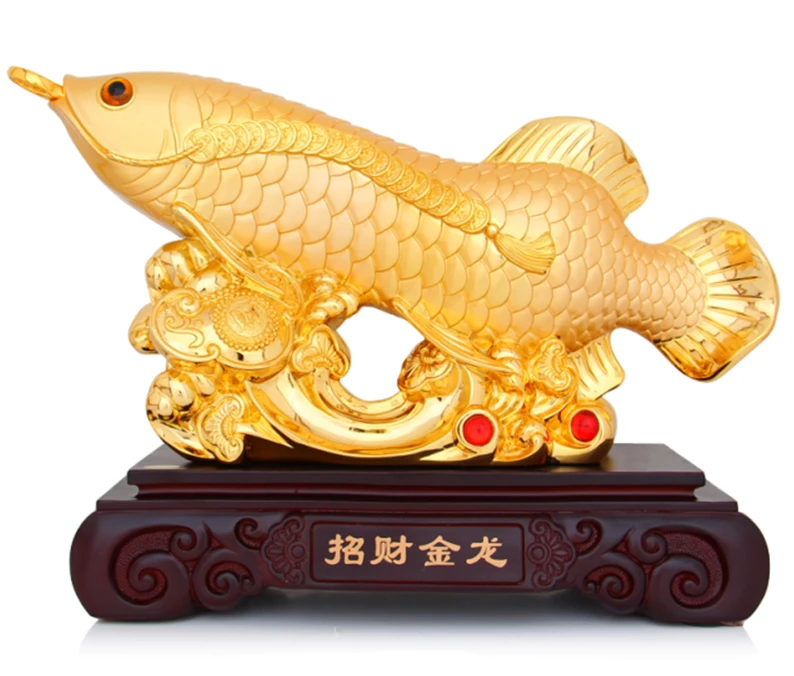 Chinese Style Golden Arowana Resin Statue Ornaments Living Room Wine Cabinet Lucky Fortune Decoration Housewarming Gifts