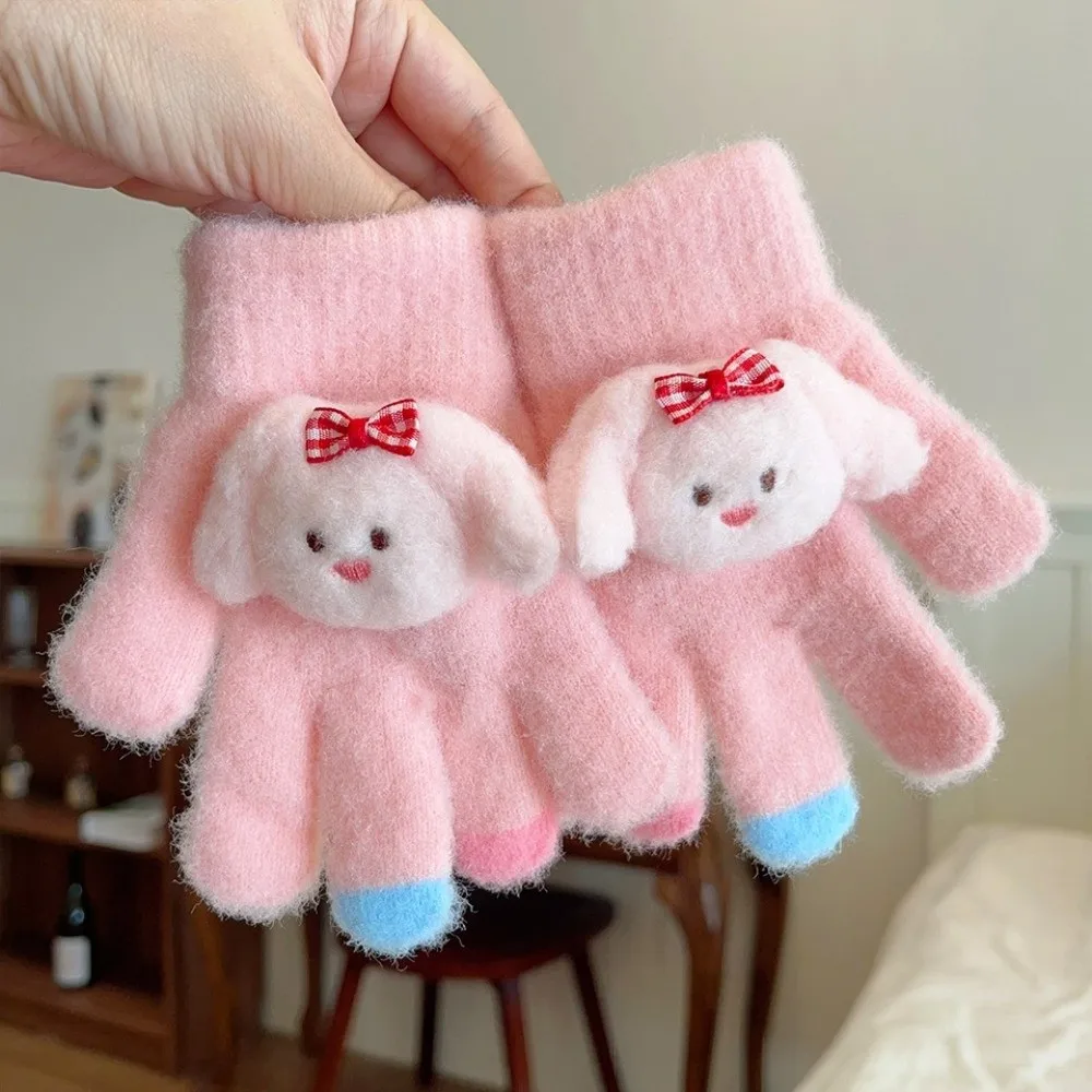 Cute Cartoon Knitted Gloves Full Finger Warm Lining Thermal Gloves Cold Proof Winter Gloves for Kids