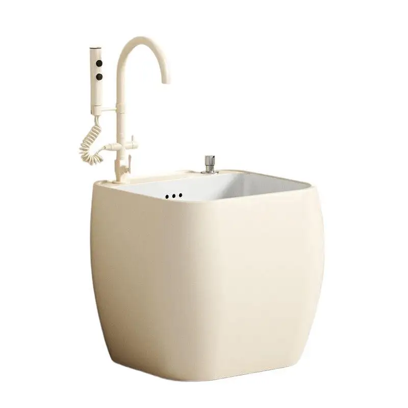 Cream wind creative egg-shaped mop pool household bathroom, mop pool balcony ceramic floor-to-ceiling circular foot wash basin