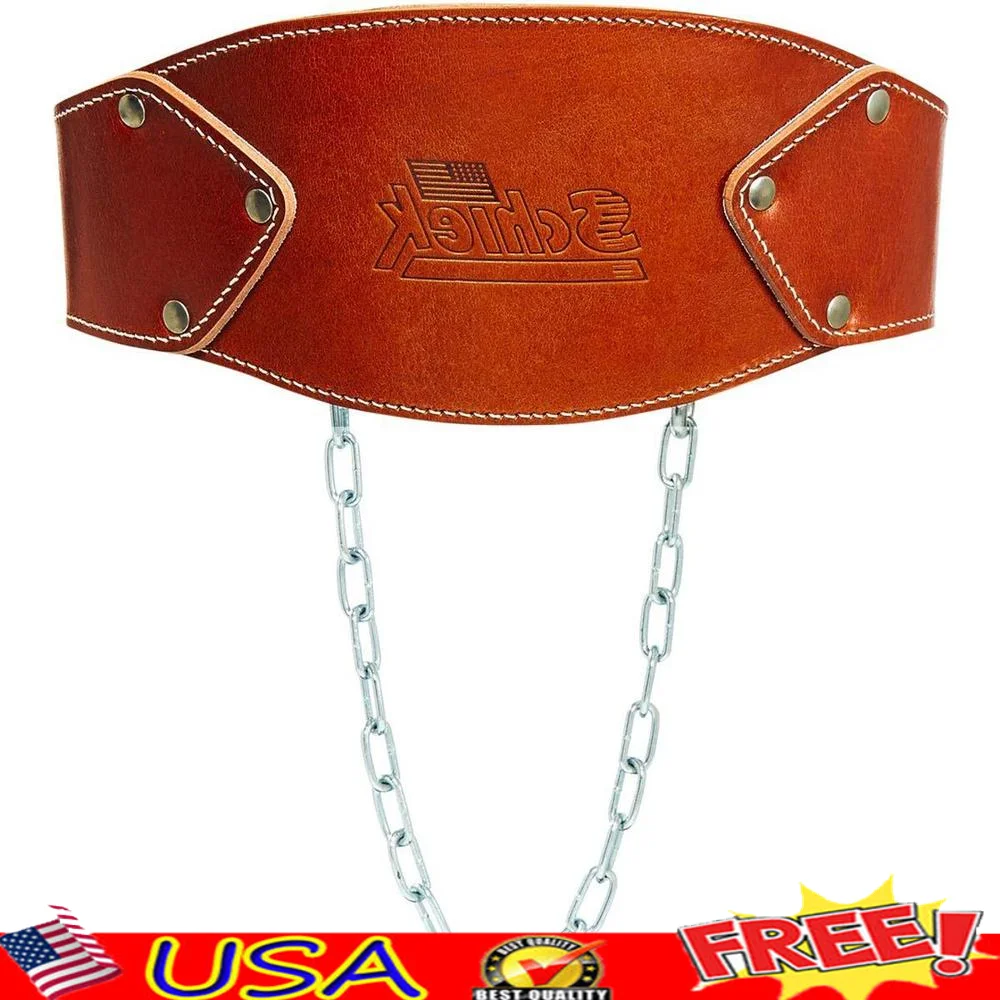 Leather Dip Belt Weight Lifting- Maximum Comfort Support Gym Exercise Resistance Brown Unique Design-Tapered Sides One Size Fits