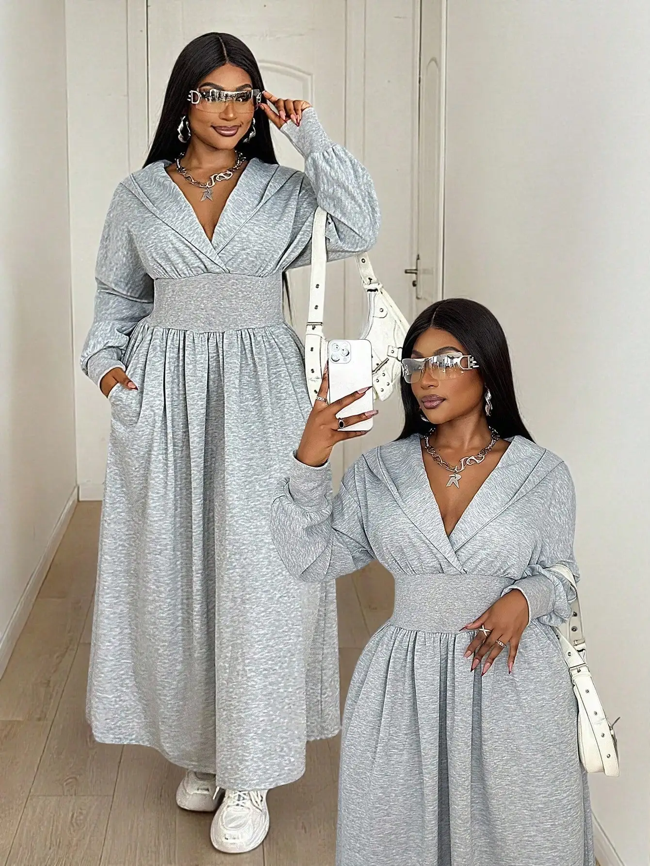 

Платье-толстовка большого размера с капюшоном и А-образным силуэтом на талии, повседневная вещь для многослойных образов весной, осенью и зимой