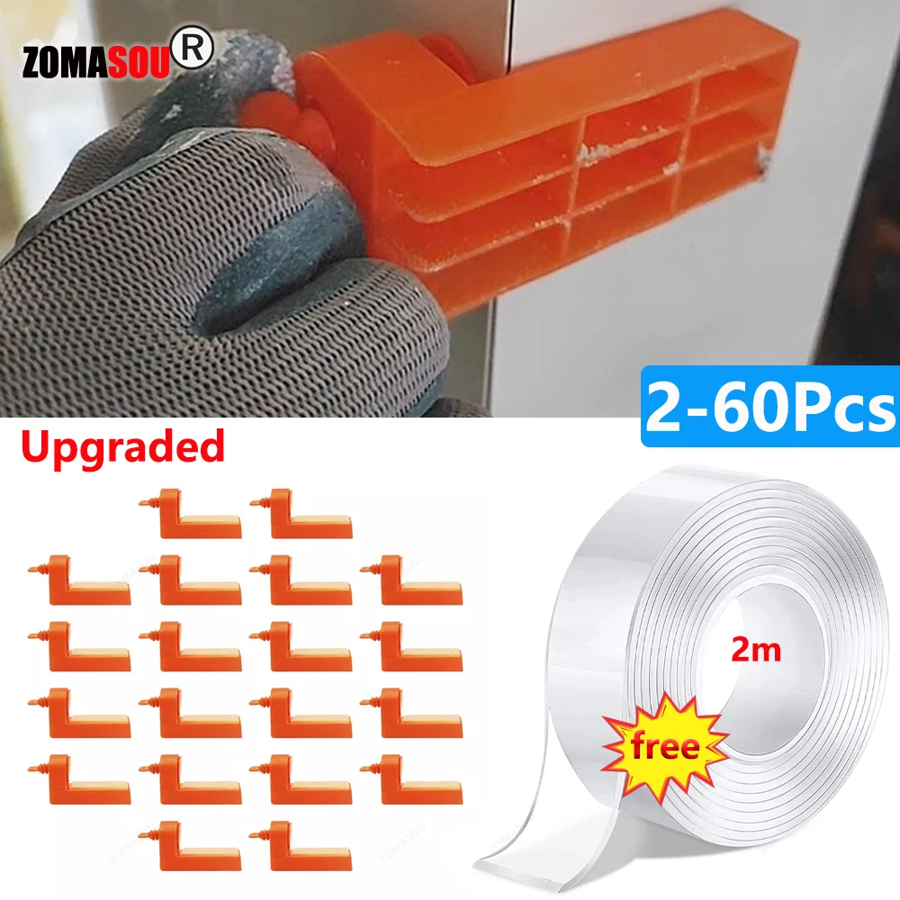 2-60Pcs Male Angle Tile Leveling System Spacers Clips with Tape for Floor Wall Ceramic Fixing Laying Building Construction Tools