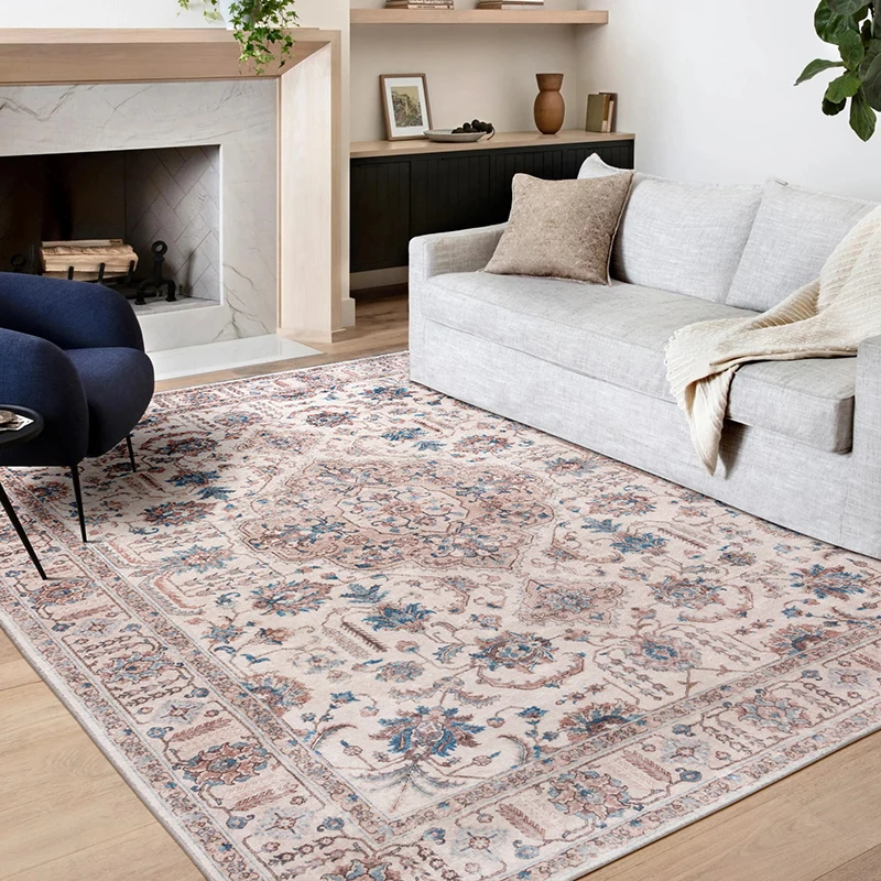 VIKAMA Pink Bohemian American Living Room Rug Vintage Bedroom Ins Style Bedside Rug Warm Soft Cozy Carpet Home Decor