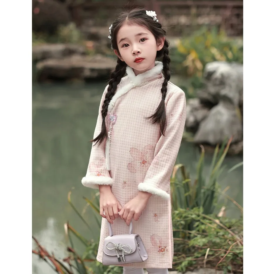 

Vintage Kids Chinese Traditional Casual Dress Evening Party Wedding Cheongsam Qipao Flower Girl Dress Chinese New Year Clothes