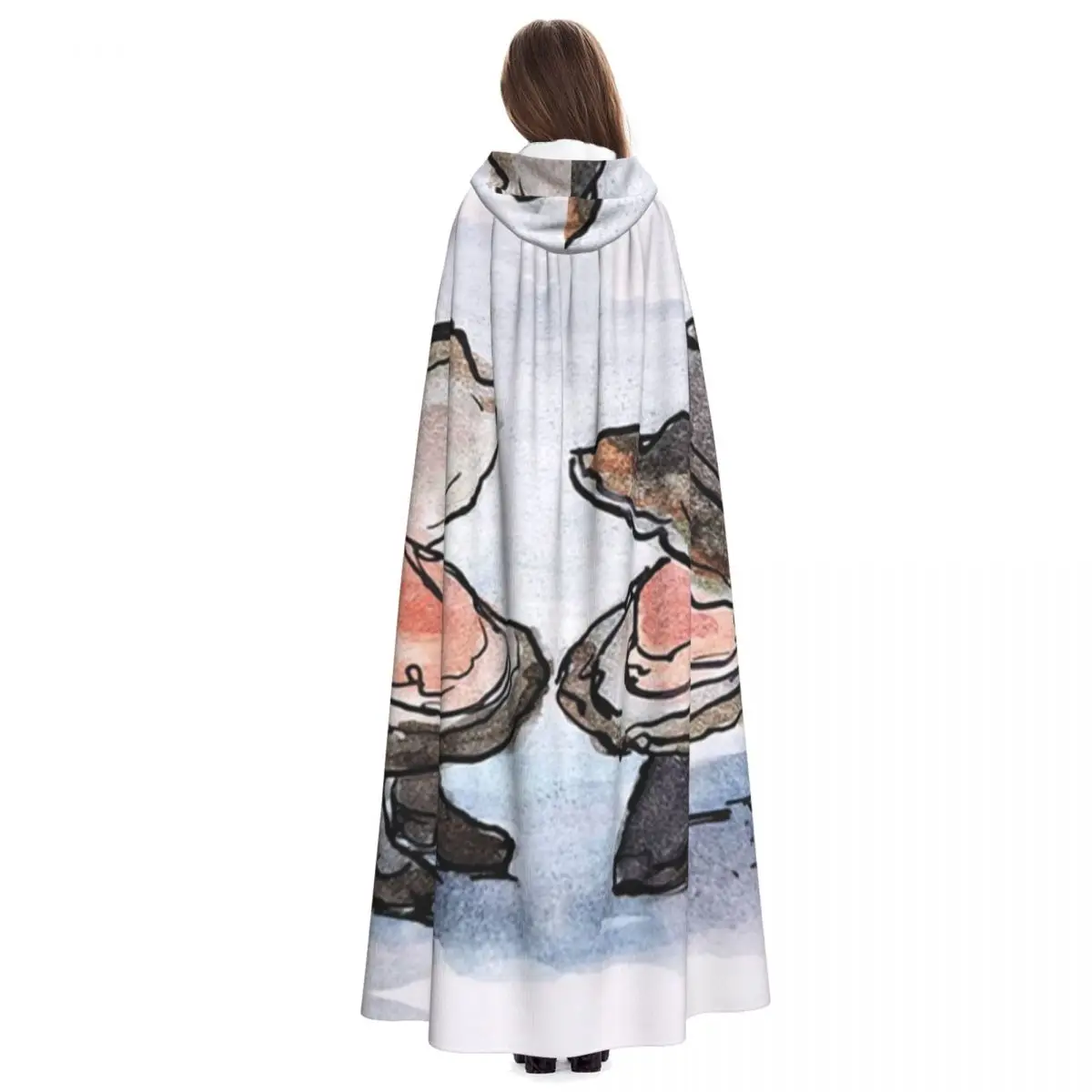 Tasty Oysters Long Hooded Cloak Witch Medieval Costume Cosplay Cape HalloweenParty Adult Unisex