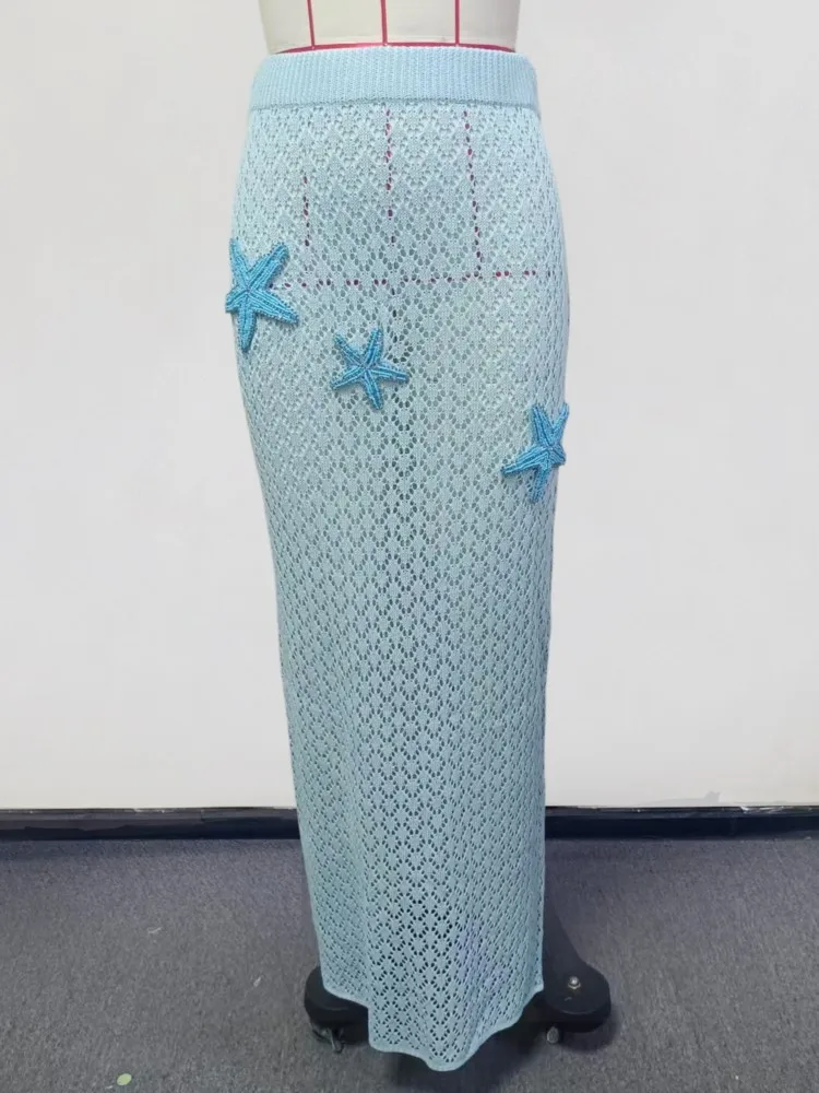 

Fashion Solid Beach Knitting Women's Casual Low Waist Maxi Skirt 2026 Summer New Beachwear Spice Girl Bikini Cover Up Skirts