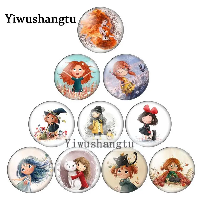 Cartoon beauty little girl love life 12mm/20mm/25mm/30mm Round photo glass cabochon demo flat back Making findings