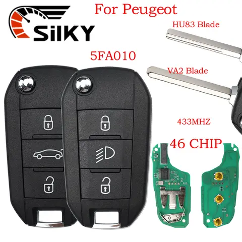 SilKY 5FA010 ID46 PCF7941 Chip 433MHz Flip Car Remote Key For Peugeot 208 2008 301 308 508 5008 Citroen C2 C3 C4-Cactus C-Elysee