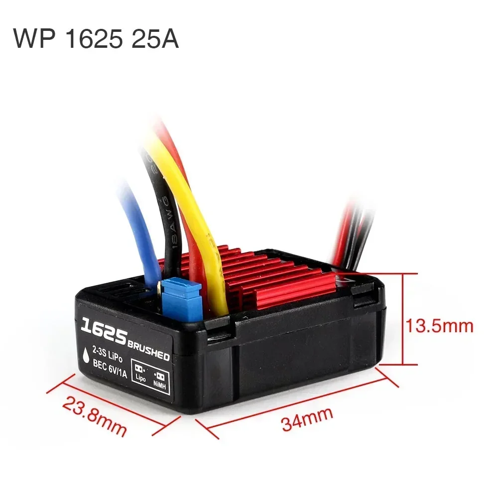 HOBBYWING QuicRun 25A WP 1625 Waterproof Brushed ESC for 1/16 1/18 RC Touring Car Buggy Monster Truck Crawler 280 370 380 Motor