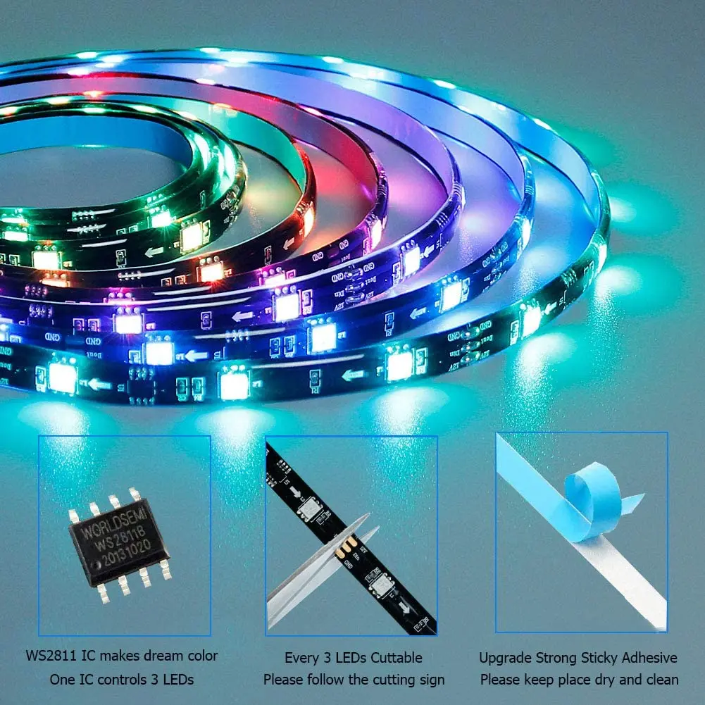 Ws2812b 2811 2813 2815 rgb esperto conduziu a tira individualmente endereçável conduziu luzes 30/60leds para a decoração 5v 12v da sala da fita do diodo emissor de luz da tevê