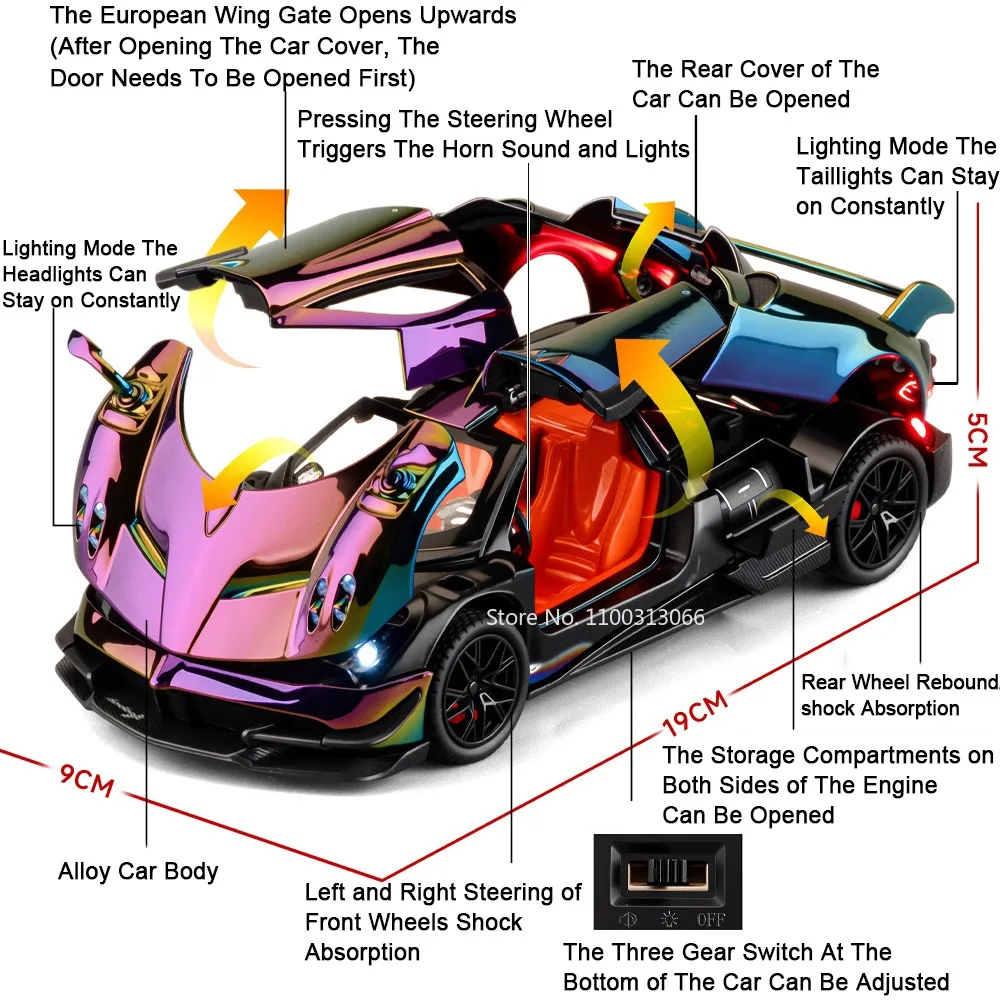 1:24 Pagani Huayra BC Challenger SRT Hellcat modèles voitures jouets portes ouvertes véhicule retirer voiture Miniature pour enfants Edutainment