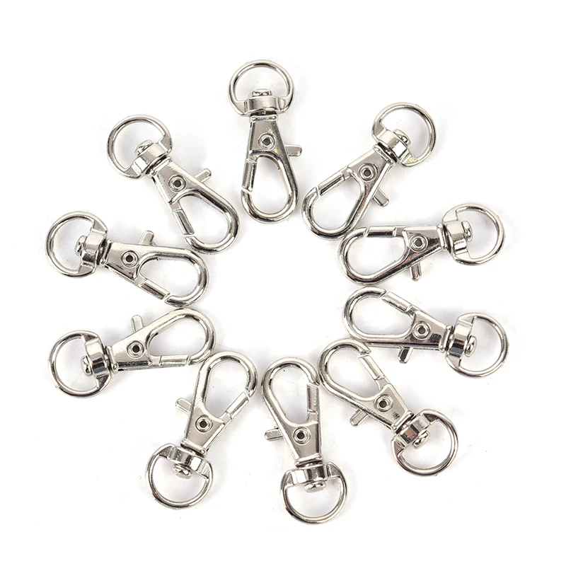 10pcs Wholesale Silver Color Rhodium Lobster Clasp Clips Key Hook Keychain Split Key Ring Findings Clasps DIY Keychains Making