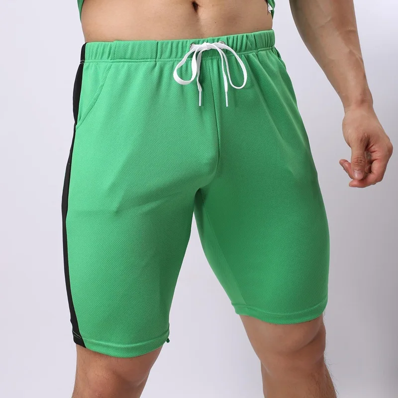 

Contrasting Color Casual Length Shorts for Men Running Jog Gym Extended Boxeshorts Homewear Hip Hop Quick Dry Sports Leg Trunks