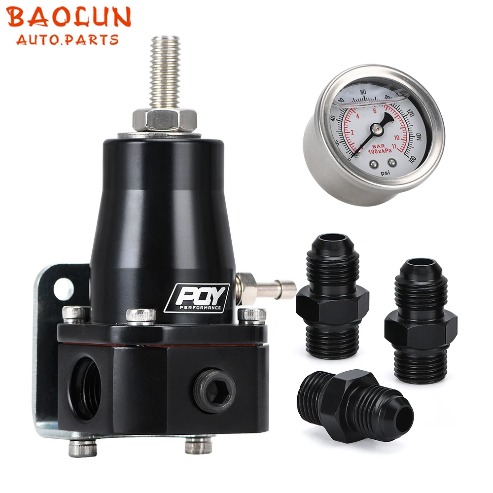 

BAOLUN Universal Aluminum 30-70 PSI Car Fuel Pressure Regulator Gauge 3 AN6 Fitting 3 Washers Kit