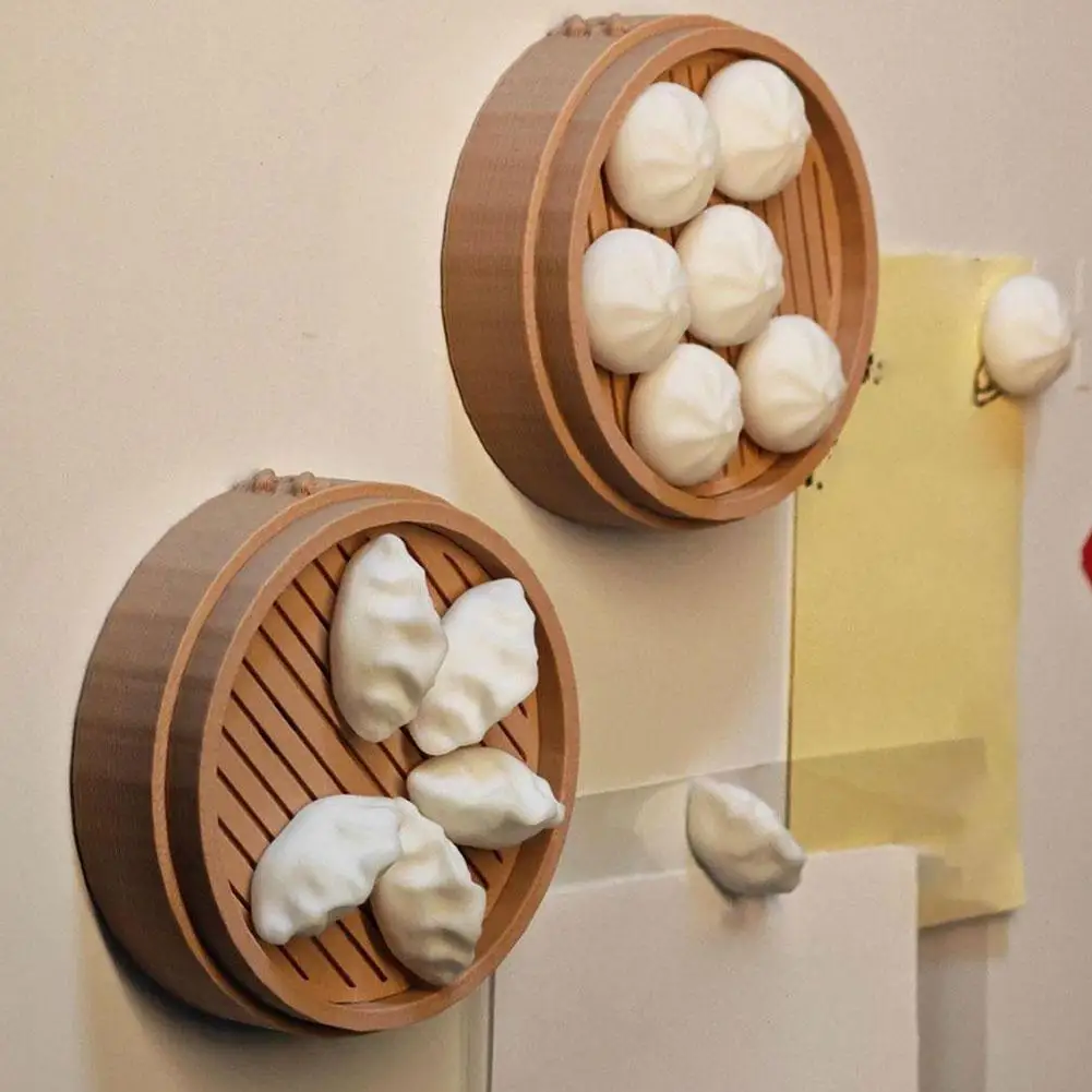 Imitation Mini Steamer Bun Fridge Magnets Kitchen Decoration Simulation Dumplings Food Refrigerator Magnetic Sticker Note Holder